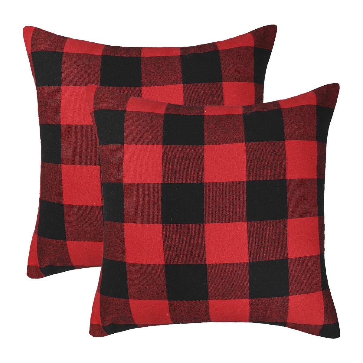 Set of 2 Christmas Buffalo Check Plaid Throw Pillow Covers Cushion Case for Farmhouse Home Decor Red and Black, 18 x 18 Inches