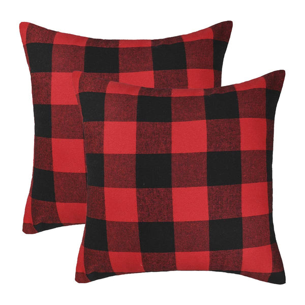 Set of 2 Christmas Buffalo Check Plaid Throw Pillow Covers Cushion Case for Farmhouse Home Decor Red and Black, 18 x 18 Inches
