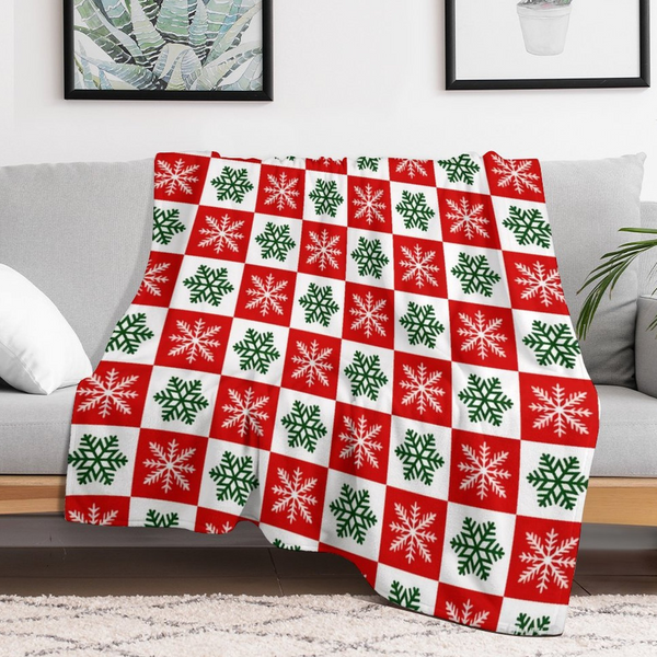 Christmas Throw Blanket, 50''x60'' Plaid Blankets Soft Cozy Fleece Blanket Snowflakes Plaid Xmas Decors for Couch, Sofa
