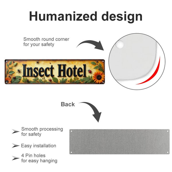 2D Flat, Insect Hotel Decorative Sign Plaque 4x16 Inch, Perfect for Home, Cafe, Garage, Vintage Wall Art