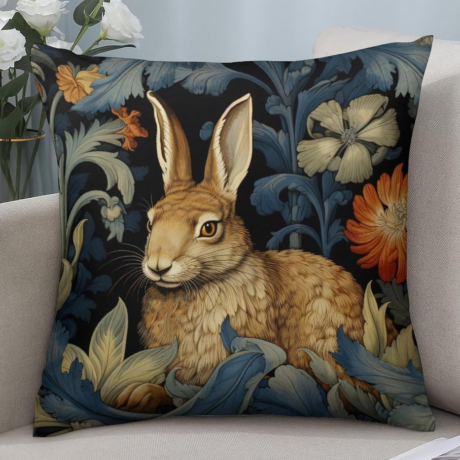 2Pack William Morris Rabbit Throw Pillow Covers Floral Art Nouveau Home Decor Chinoiserie Pillowcase 18x18 Inch 1-Sided Print