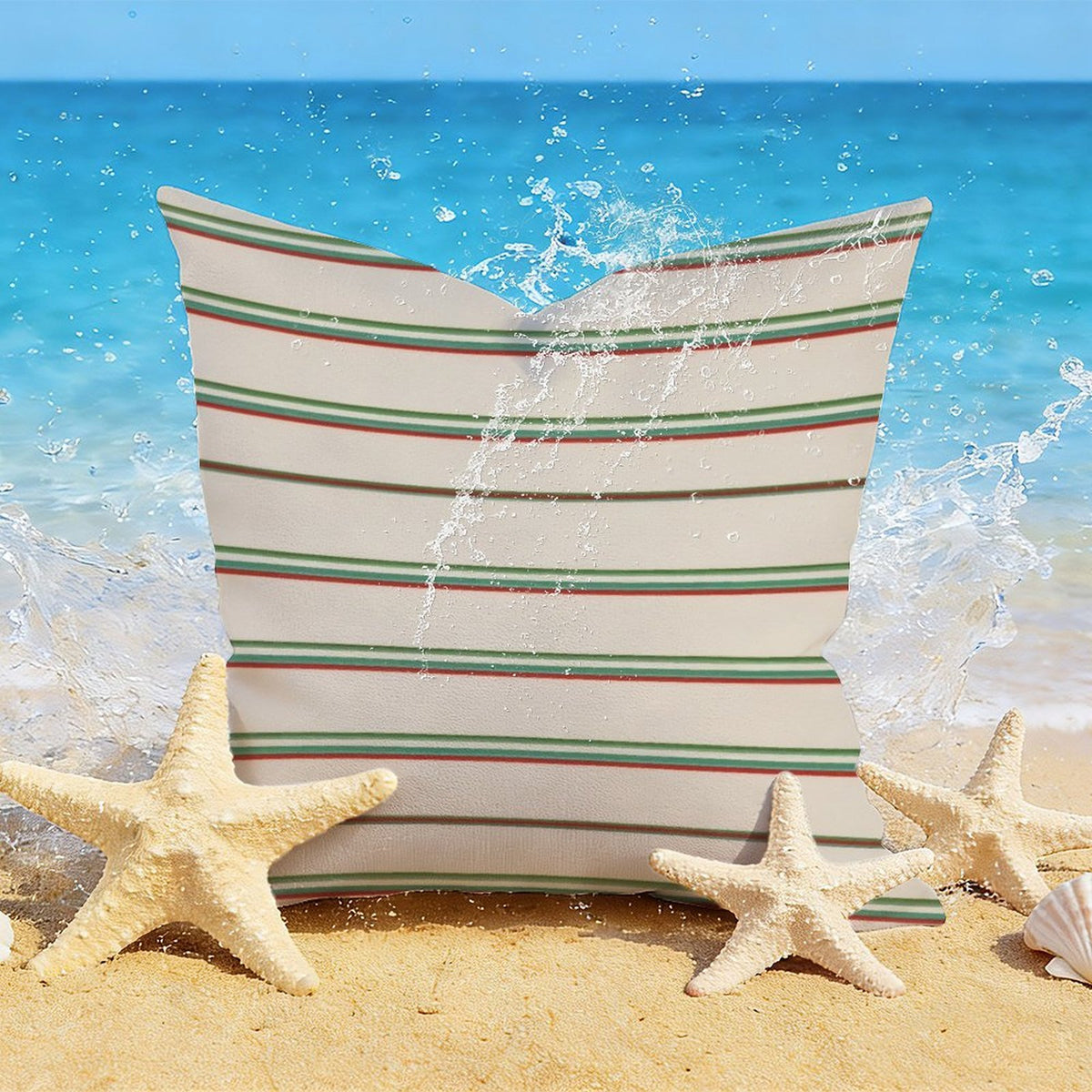 Waterproof Outdoor Throw Pillow Cover, Beige Green and Red Pillow Cover, Rustic Pillow Sham