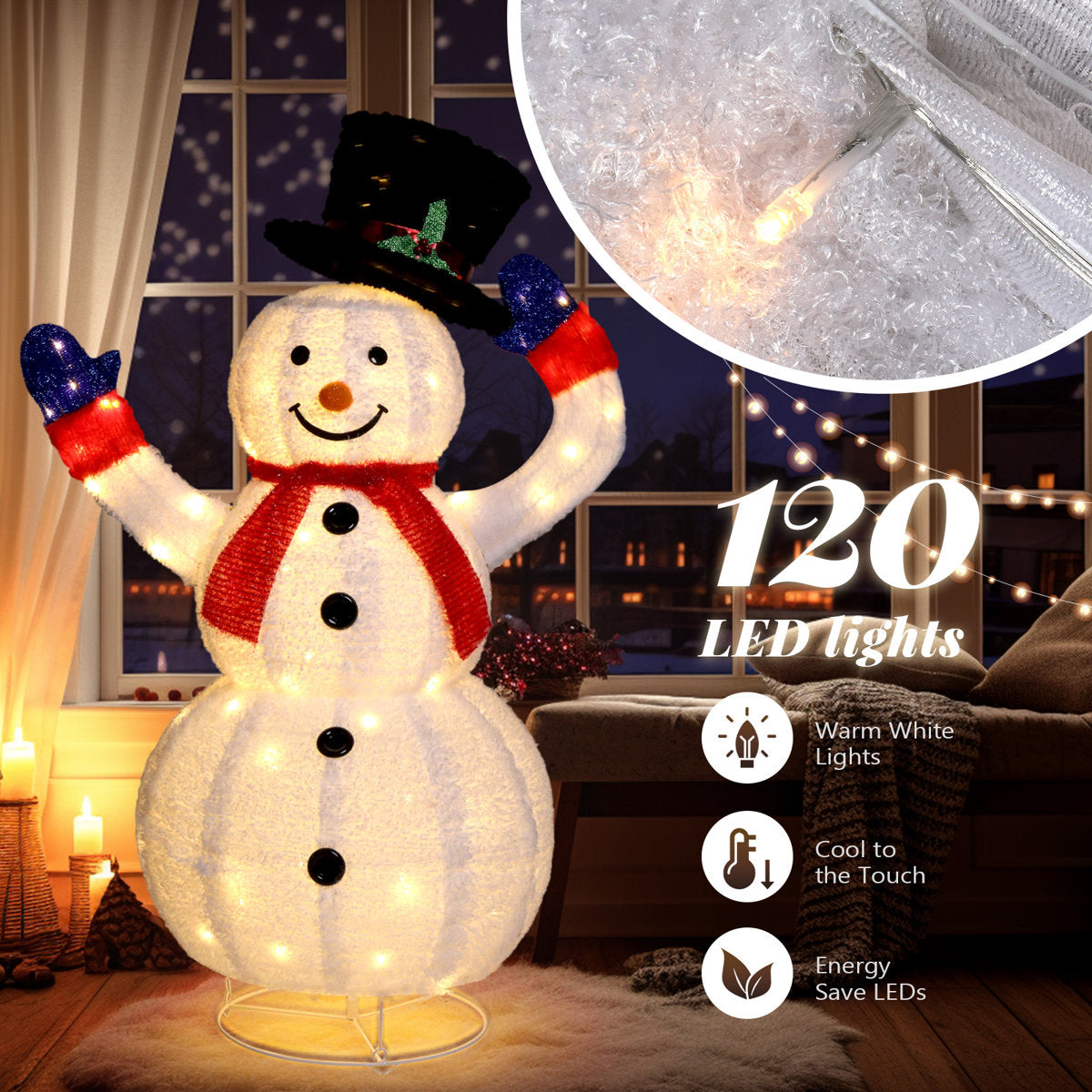 4FT Lighted Christmas Snowman Decoration – Outdoor LED Yard Display with 120 Lights