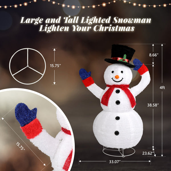 4FT Lighted Christmas Snowman Decoration – Outdoor LED Yard Display with 120 Lights