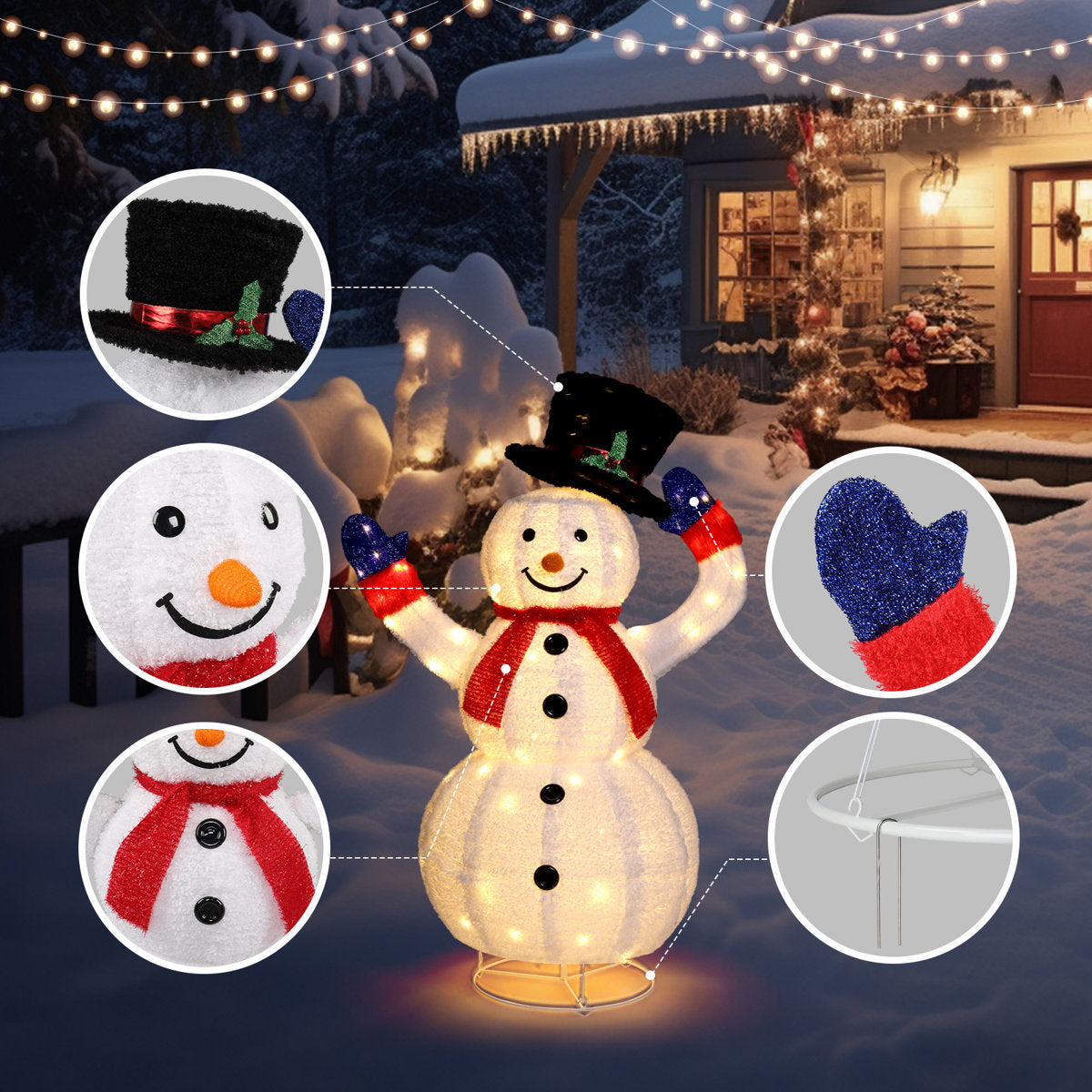 4FT Lighted Christmas Snowman Decoration – Outdoor LED Yard Display with 120 Lights