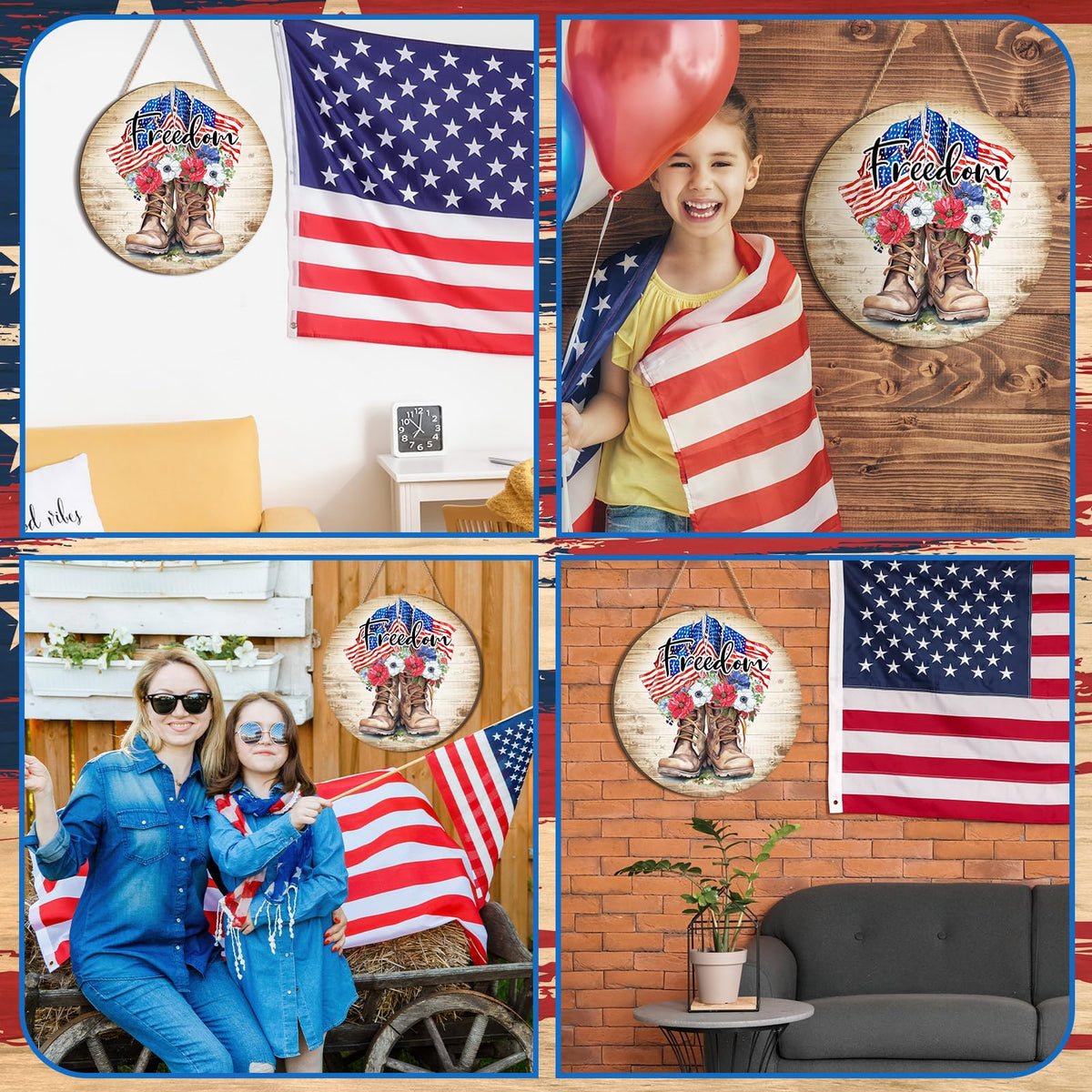 4th of July Decorations Patriotic Wreaths for Front Door Memorial Day Sign Patriotic Wooden Boots Independence Day Sign