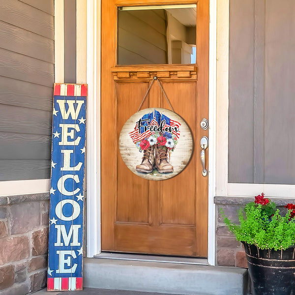 4th of July Decorations Patriotic Wreaths for Front Door Memorial Day Sign Patriotic Wooden Boots Independence Day Sign