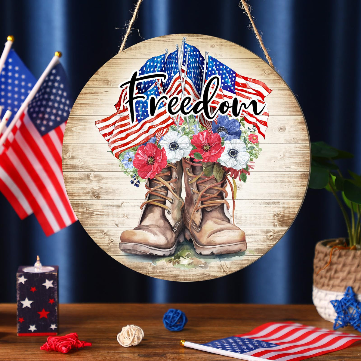 4th of July Decorations Patriotic Wreaths for Front Door Memorial Day Sign Patriotic Wooden Boots Independence Day Sign