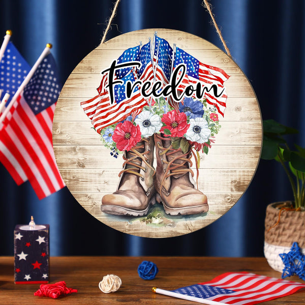 4th of July Decorations Patriotic Wreaths for Front Door Memorial Day Sign Patriotic Wooden Boots Independence Day Sign