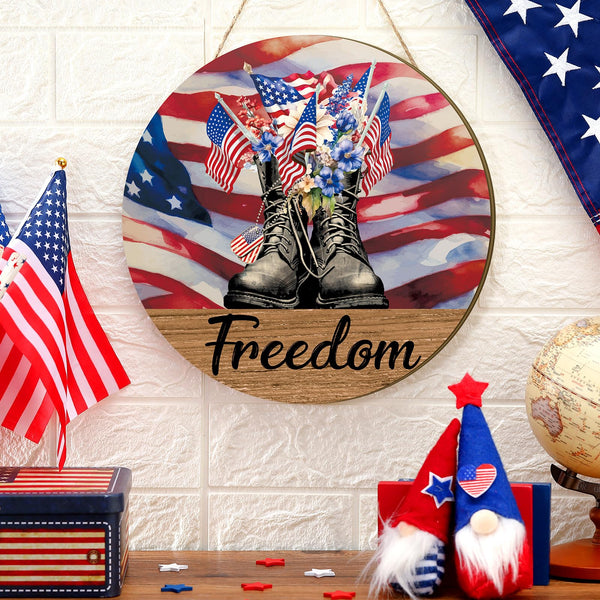 4th of July Door Sign Patriotic Wood Wreath for Front Porch Independence Day Wooden Hanging Sign Memorial Day Decor