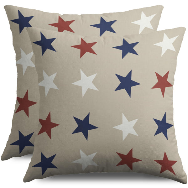 Waterproof 4th of July Patriotic Pillow Covers 18x18 Set of 2, Red White Blue Fourth July Decorations