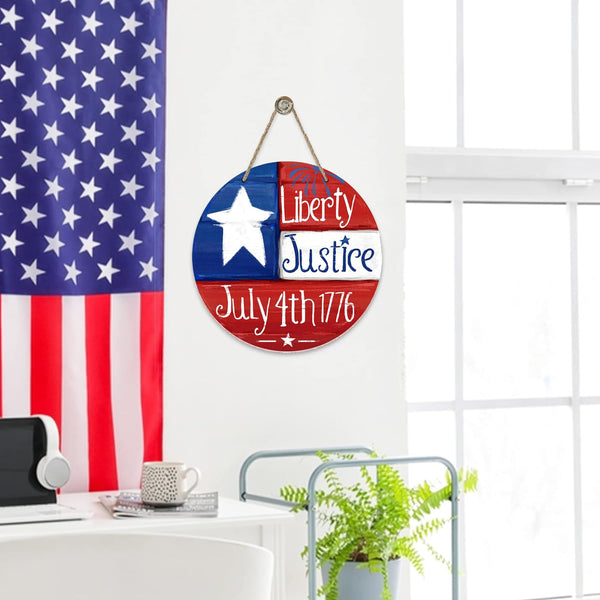 4th of July Wreaths, Independence Day Wreath for Front Door, Wooden Decor Door Sign Wreath 8 Inch