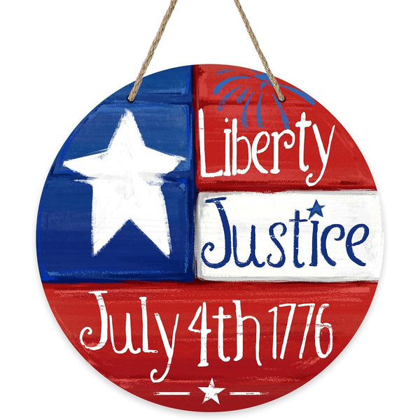 4th of July Wreaths, Independence Day Wreath for Front Door, Wooden Decor Door Sign Wreath 8 Inch