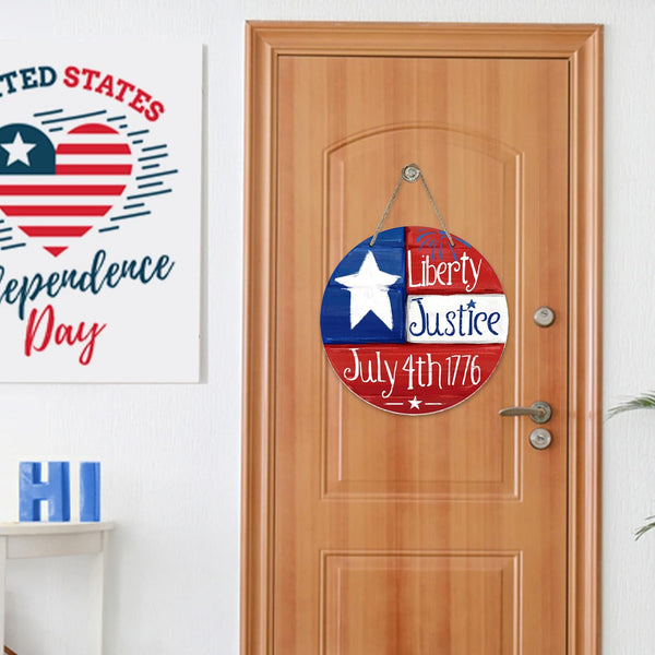 4th of July Wreaths, Independence Day Wreath for Front Door, Wooden Decor Door Sign Wreath 8 Inch