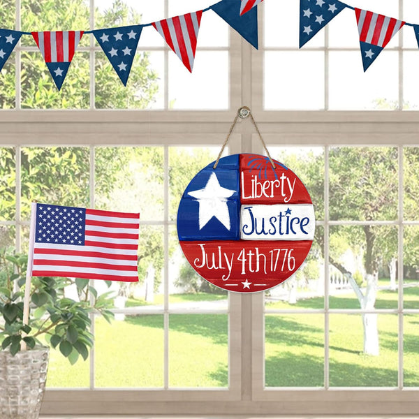 4th of July Wreaths, Independence Day Wreath for Front Door, Wooden Decor Door Sign Wreath 8 Inch
