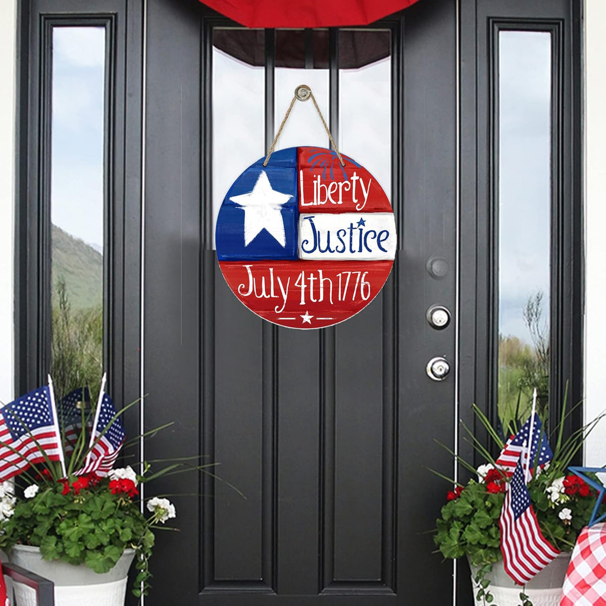 4th of July Wreaths, Independence Day Wreath for Front Door, Wooden Decor Door Sign Wreath 8 Inch