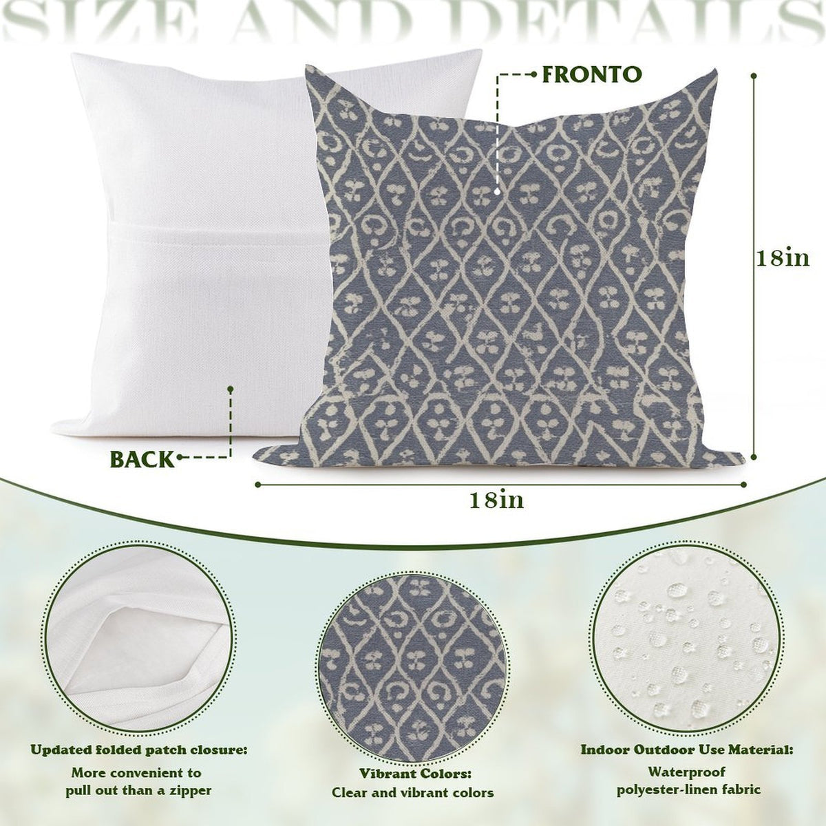 Waterproof Outdoor Throw Pillow Cover, Blue and White Pillow Cover, Rustic Pillow Sham