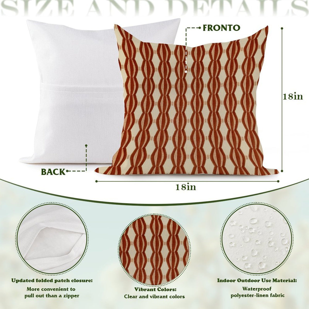 Waterproof Outdoor Throw Pillow Cover, Inkat in Orange Beige Pillow Cover, Rustic Pillow Sham