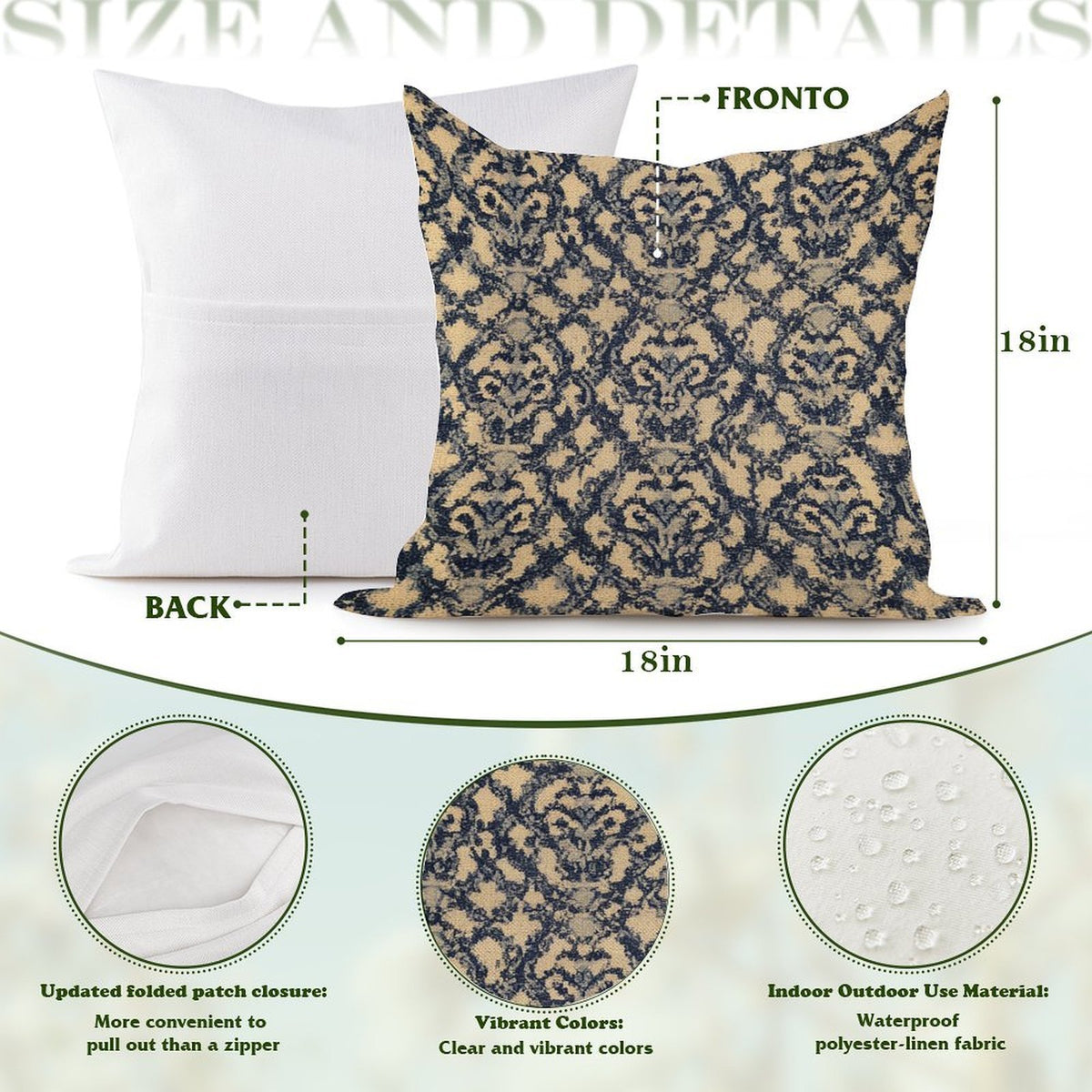 Waterproof Outdoor Throw Pillow Cover, Navy Blue Floral Pillow Cover, Rustic Pillow Sham