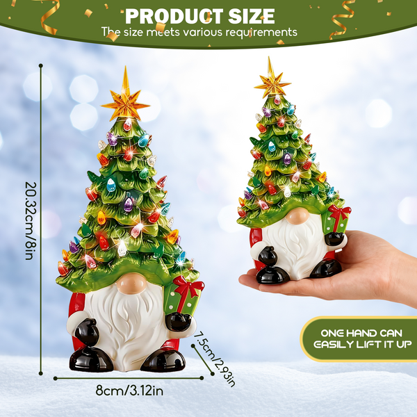 Lighted Christmas Gnome Decorations Hand-Painted Christmas Tree 8 Inch Small Mini Prelit Xmas Holiday Decor for Tabletop Home Room DIY Gifts