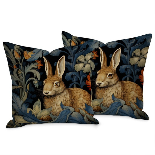 2Pack William Morris Rabbit Throw Pillow Covers Floral Art Nouveau Home Decor Chinoiserie Pillowcase 18x18 Inch 1-Sided Print