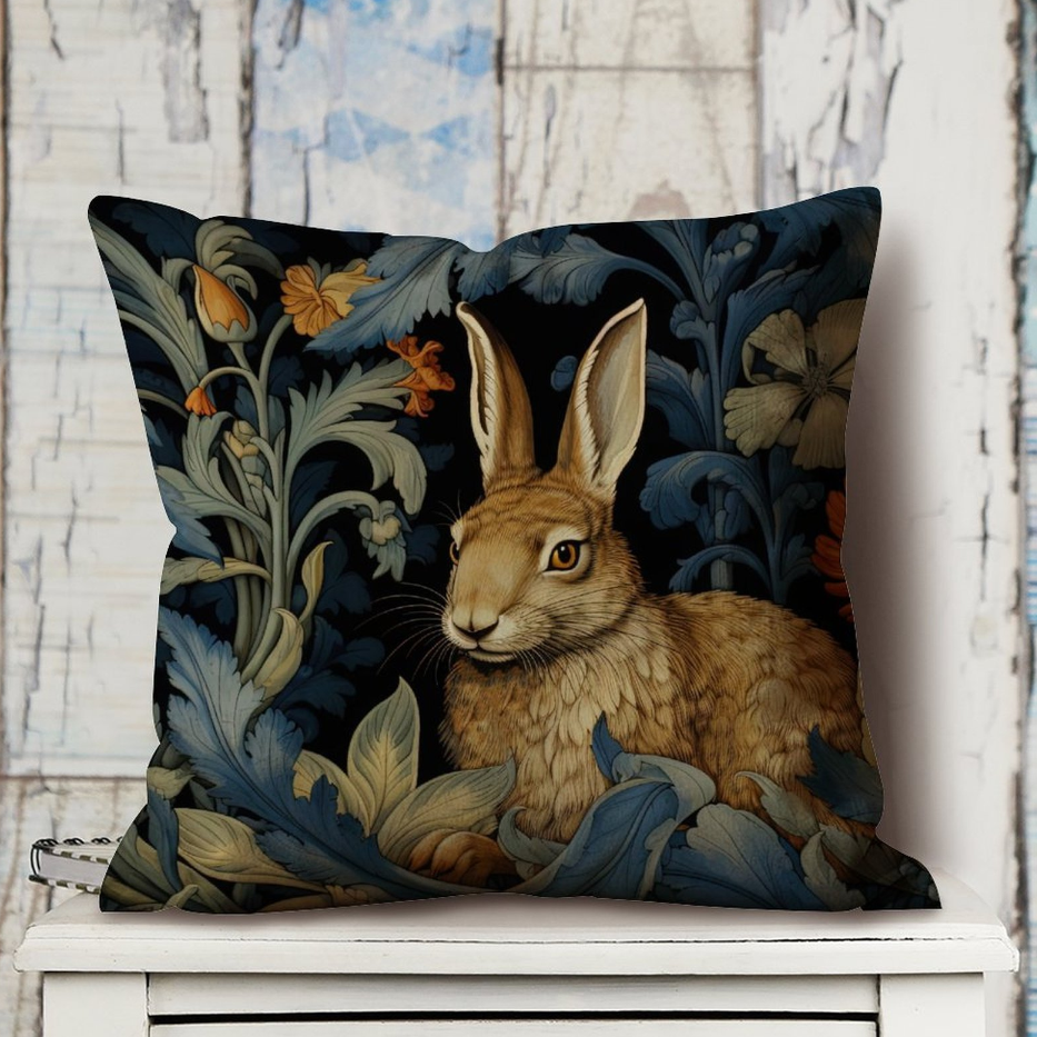 2Pack William Morris Rabbit Throw Pillow Covers Floral Art Nouveau Home Decor Chinoiserie Pillowcase 18x18 Inch 1-Sided Print