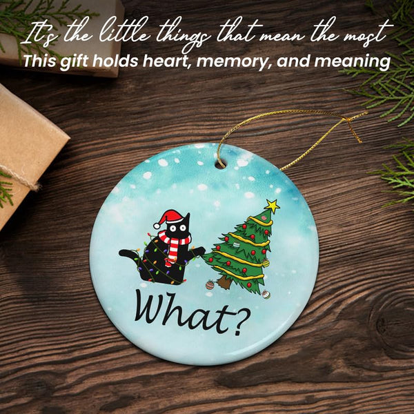 Christmas Funny Black Cat Gifts for Women Men - Ceramic Christmas Ornaments 2025 for Tree Decorations - Cat Lover Gifts for Women