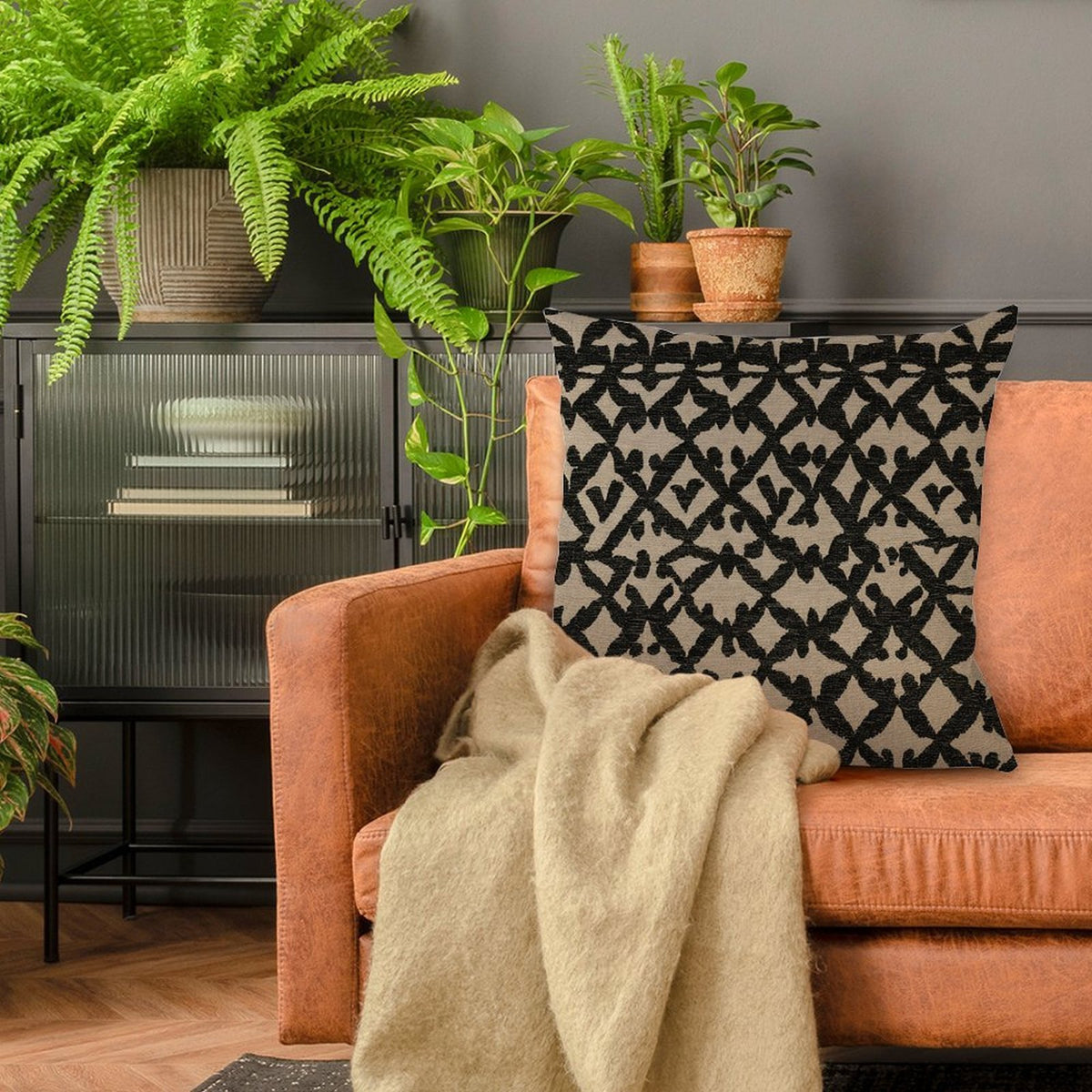 Waterproof Outdoor Throw Pillow Cover, Black Geometric Pillow Cover, Rustic Pillow Sham