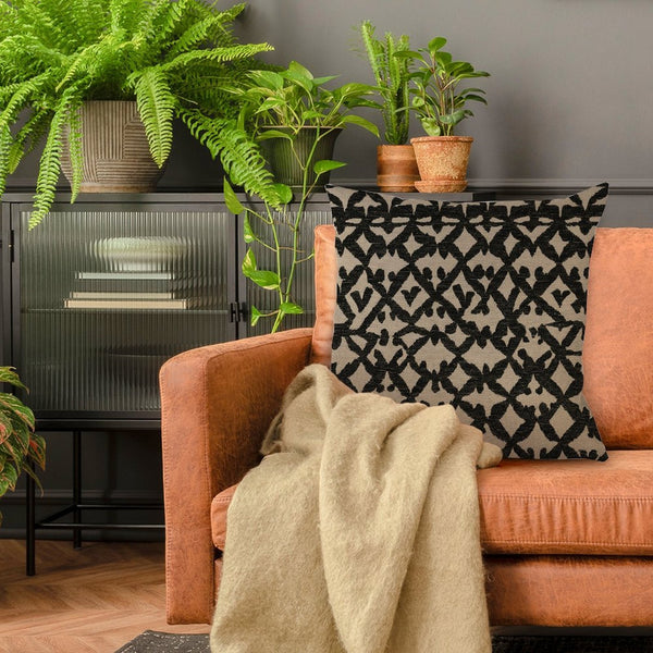 Waterproof Outdoor Throw Pillow Cover, Black Geometric Pillow Cover, Rustic Pillow Sham