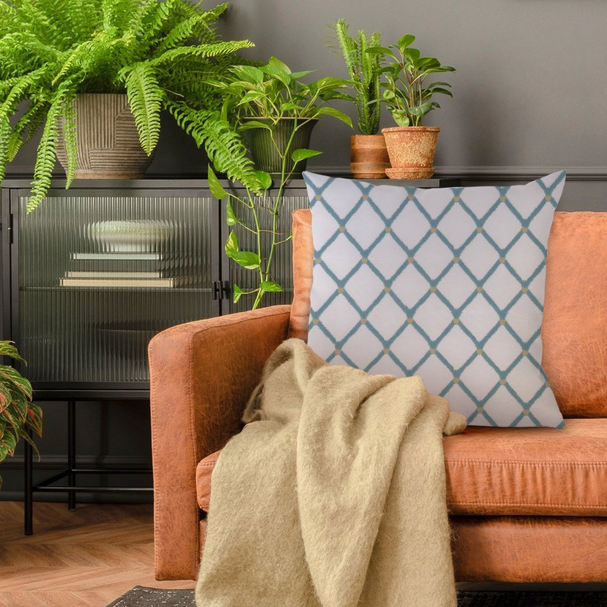 Waterproof Outdoor Throw Pillow Cover, Teal Pineapple Geometric Summer Decorative Cover, Rustic Pillow Sham