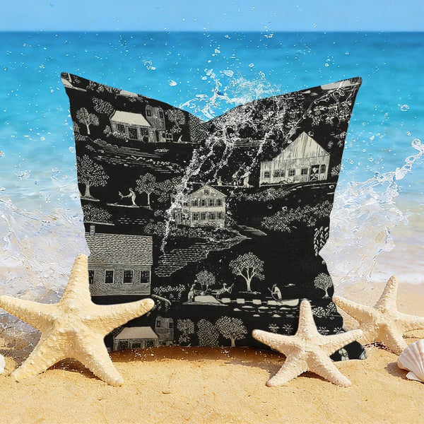Waterproof Outdoor Throw Pillow Cover, Black Toile Print Pillow Cover, Rustic Pillow Sham