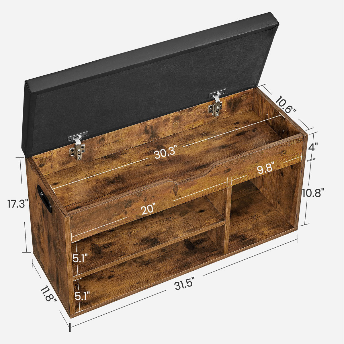 6-Pair Rustic Brown Shoe Storage Bench – Entryway Shoe Organizer with Seat