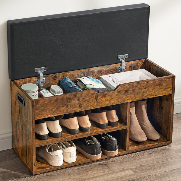 6-Pair Rustic Brown Shoe Storage Bench – Entryway Shoe Organizer with Seat