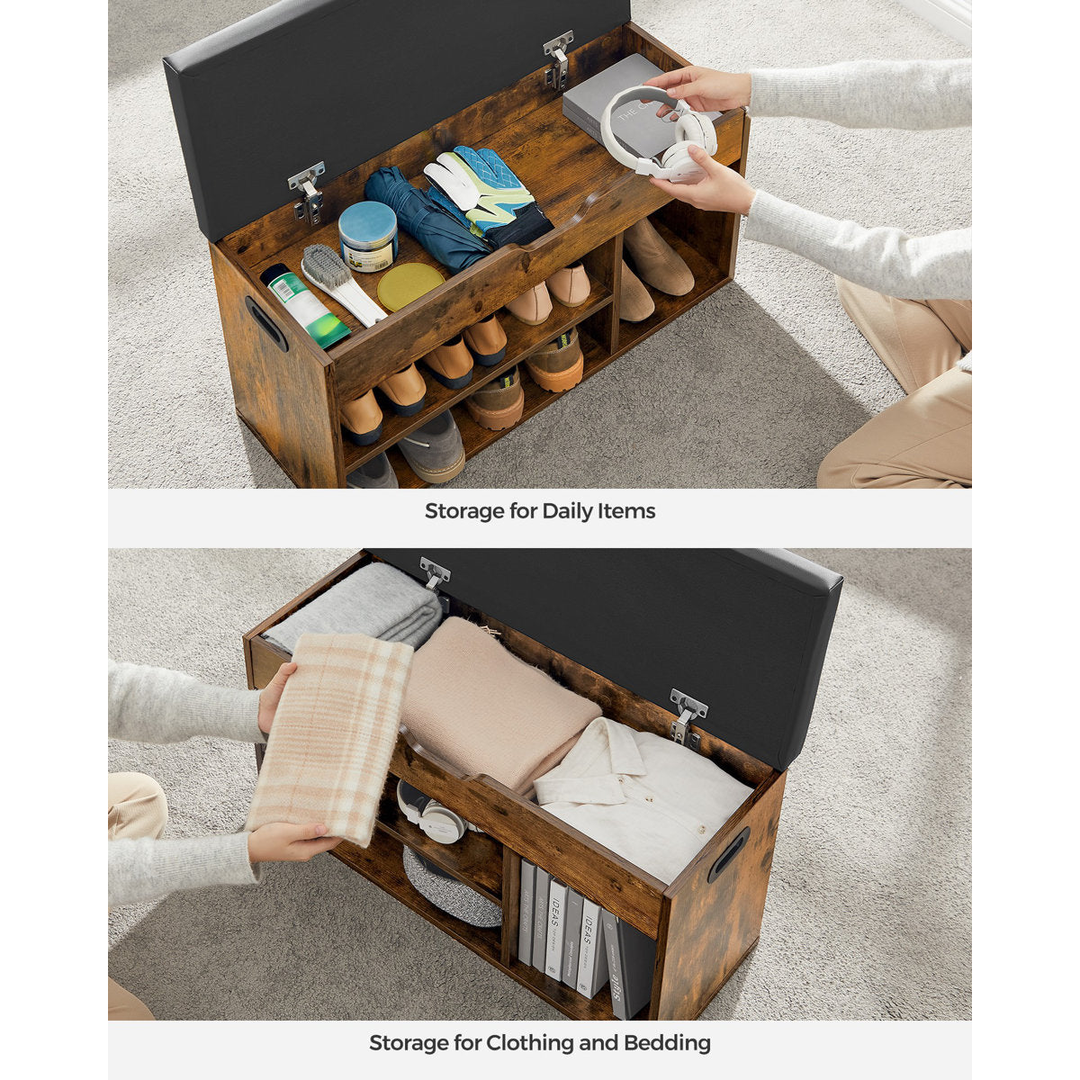 6-Pair Rustic Brown Shoe Storage Bench – Entryway Shoe Organizer with Seat