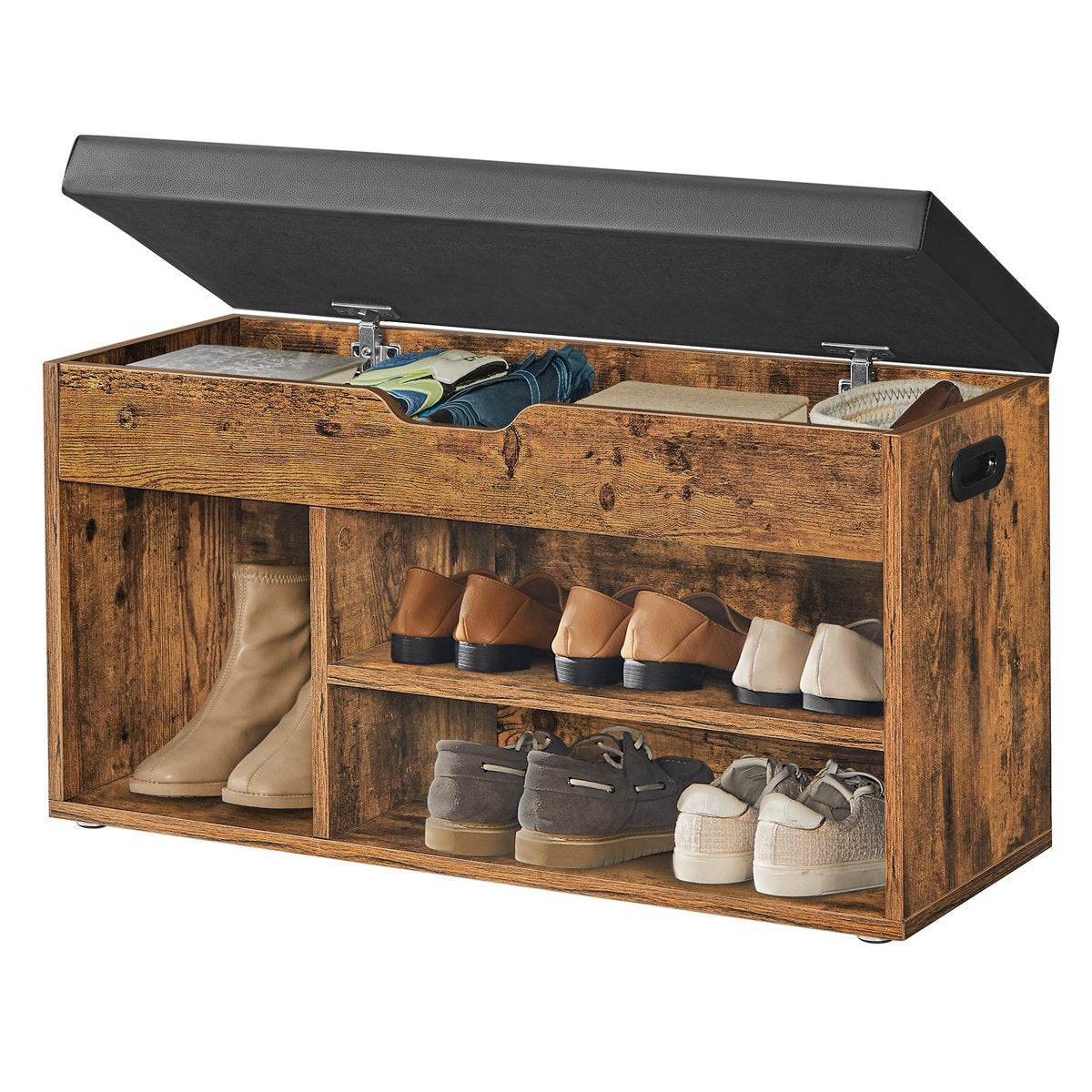 6-Pair Rustic Brown Shoe Storage Bench – Entryway Shoe Organizer with Seat