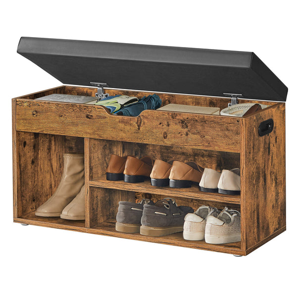 6-Pair Rustic Brown Shoe Storage Bench – Entryway Shoe Organizer with Seat