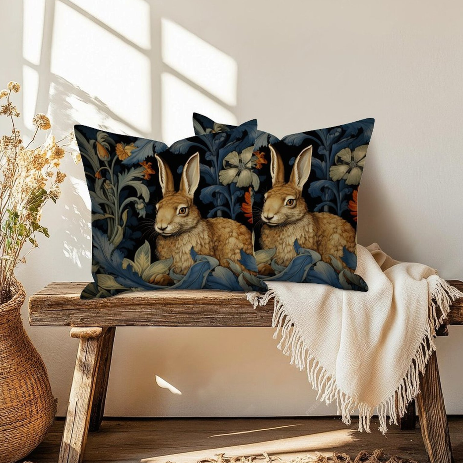 2Pack William Morris Rabbit Throw Pillow Covers Floral Art Nouveau Home Decor Chinoiserie Pillowcase 18x18 Inch 1-Sided Print
