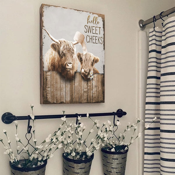 Bathroom Decor Canvas Wall Art Highland Cow Pictures Wall Decor Farmhouse Bathroom Cow Painting for Bathroom Toilet Country Cattle Prints