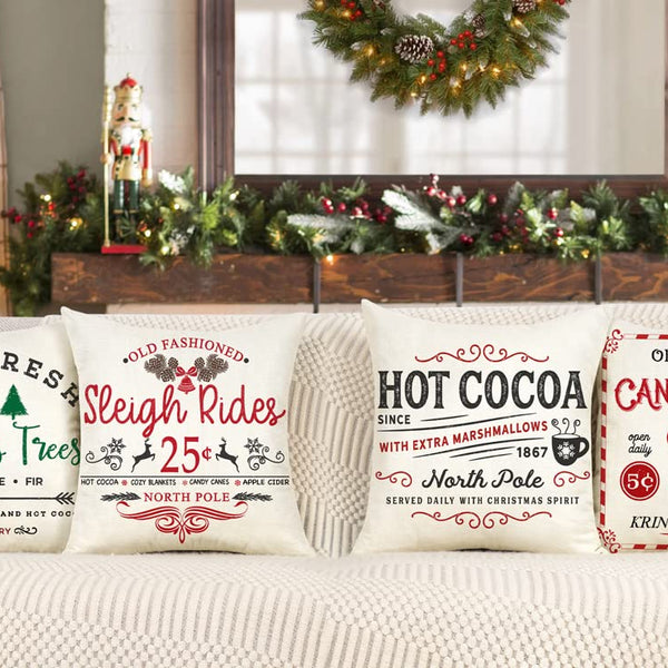 Set of 4 Farmhouse Christmas Pillow Covers 18x18 Set of 4 Winter Holiday Decorations