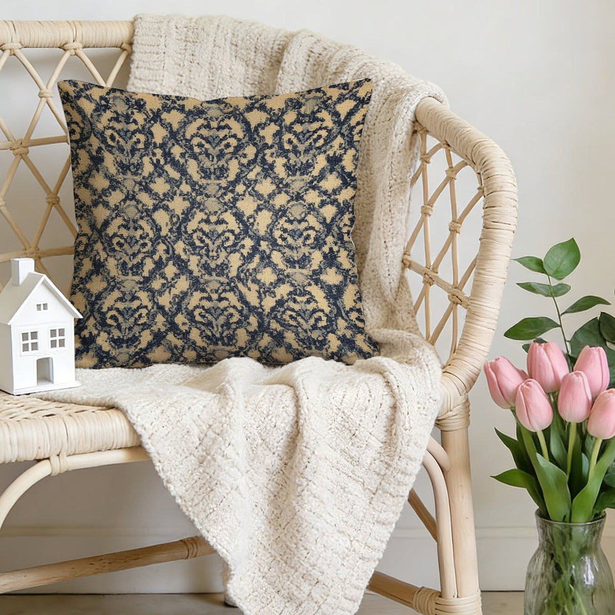Waterproof Outdoor Throw Pillow Cover, Navy Blue Floral Pillow Cover, Rustic Pillow Sham