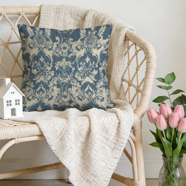 Waterproof Outdoor Throw Pillow Cover, Blue and White Pillow Cover, Rustic Pillow Sham