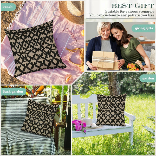 Waterproof Outdoor Throw Pillow Cover, Black Geometric Pillow Cover, Rustic Pillow Sham