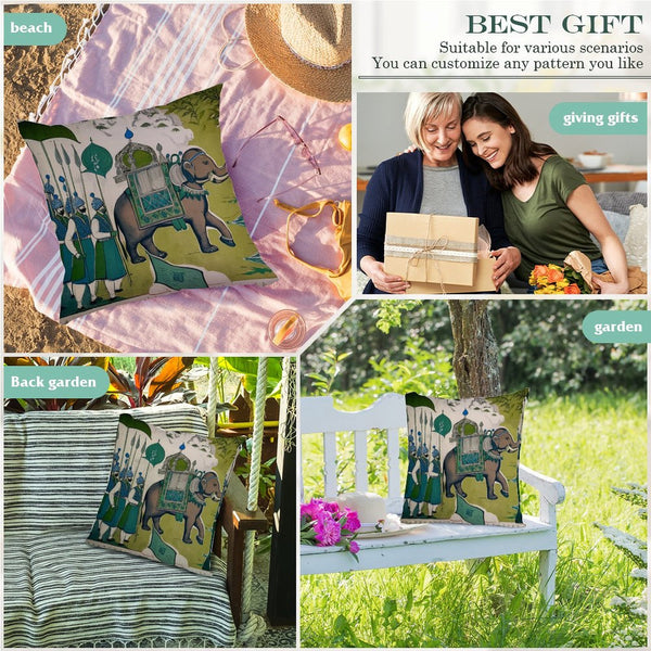 Waterproof Outdoor Throw Pillow Cover, Elephant Teal Cover, Rustic Pillow Sham