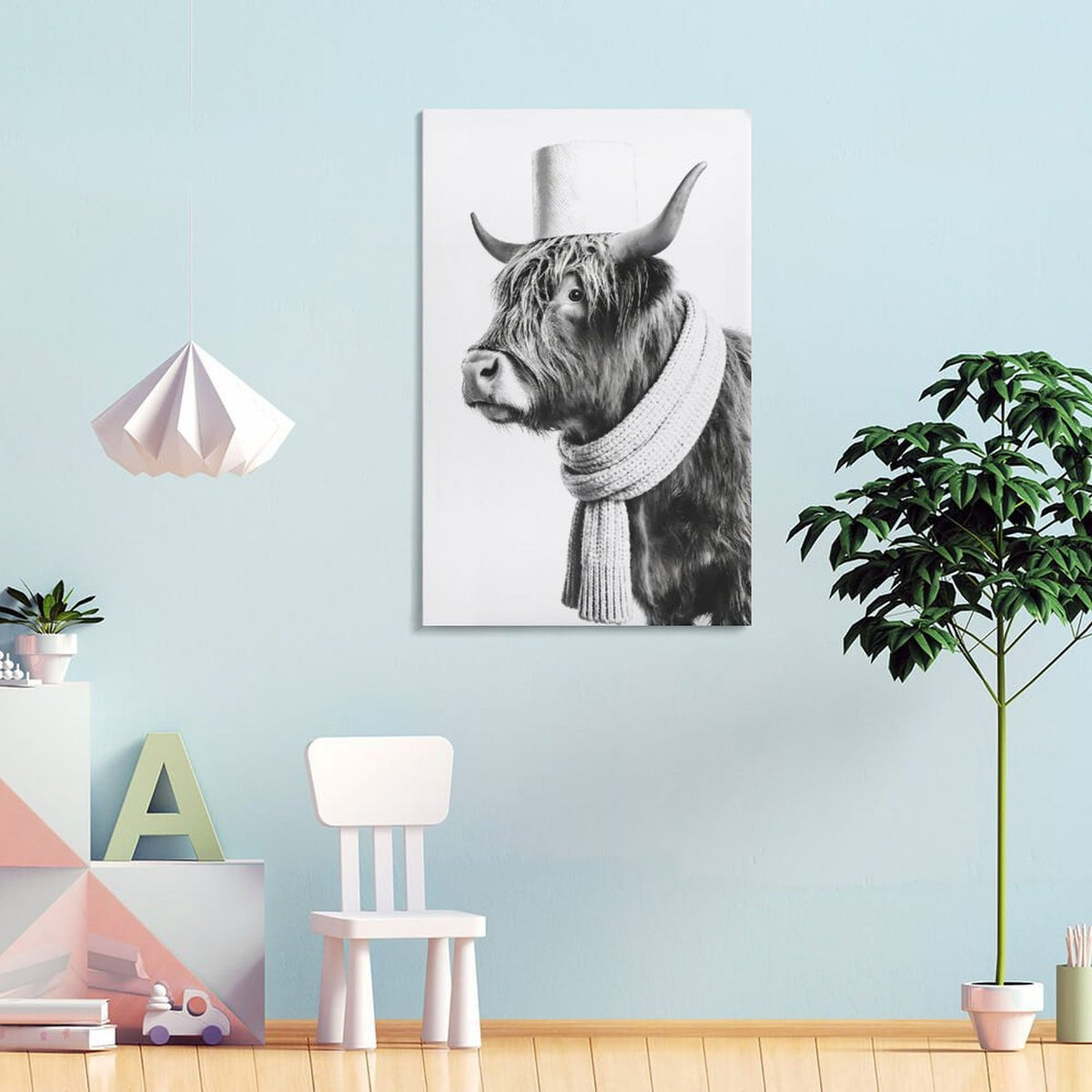 Highland Cow Bathroom Canvas Wall Art Funny Animal Bathroom Wall Art Cow Toilet Paper Bathroom Painting