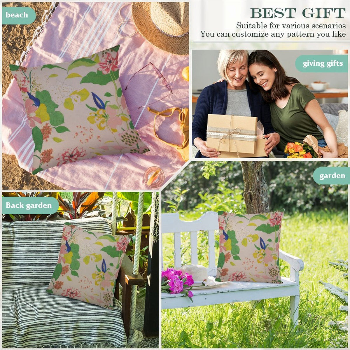 Waterproof Outdoor Throw Pillow Cover, Vintage Garden Floral Cover, Rustic Pillow Sham