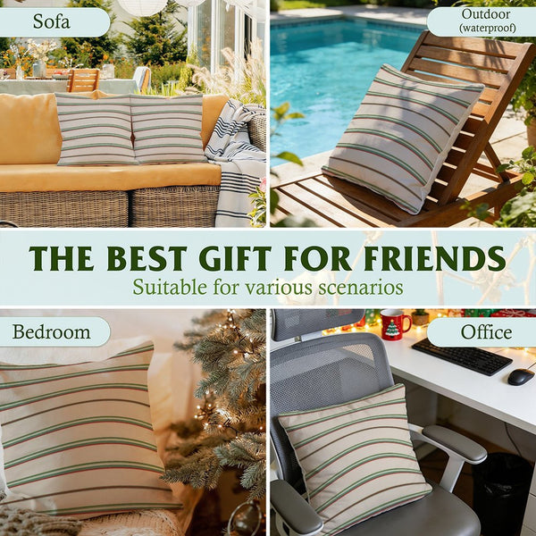 Waterproof Outdoor Throw Pillow Cover, Beige Green and Red Pillow Cover, Rustic Pillow Sham