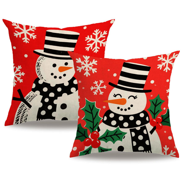 Christmas Red Pillow Cover Lovely Snowman Festival Throw Cushion Cover Xmas Snowman