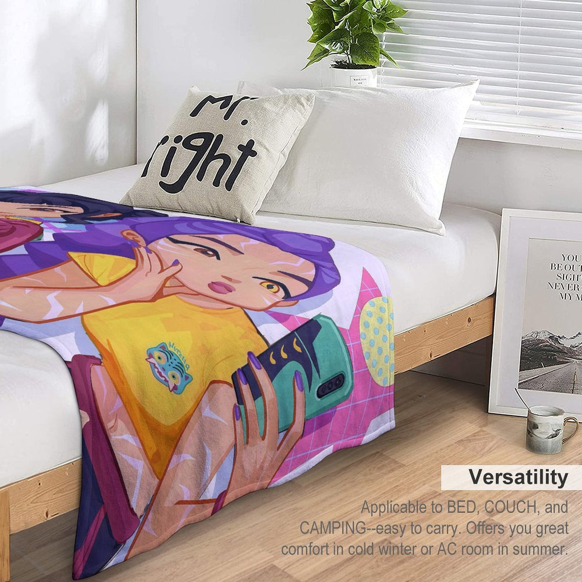 Kpop Demon Monster Girls 30 x 40 Flannel Blanket 220g – Soft Single-Sided Printed Throw Blanket for Fans, Cozy Lightweight Fleece for Sofa, Bed, and Travel Decor