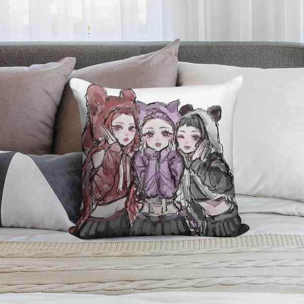 Kpop Demon Monster Soft Plush Pillow Cover 18"x18" – Ultra Soft Short Plush Square Cushion Cover with Hidden Zipper, Single-Sided Print Decorative Throw Pillowcase for Sofa, Bed, and Home Decor