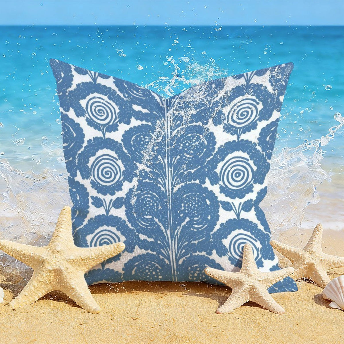 Waterproof Outdoor Throw Pillow Cover, Blue and White Pillow Cover, Rustic Pillow Sham